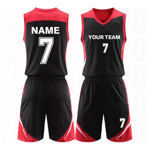 Uniforme de Baloncesto Personalizado para Niños, Hombres y Adultos con Cualquier Nombre, Número y Logotipo del Equipo, Uniforme de Baloncesto Negro y Rojo para Niños - Product Image 1