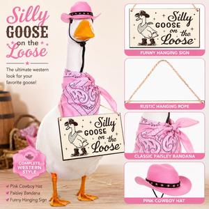 Décoration de jardin extérieure : Statue de canard de style western avec chapeau rose et écharpe à motif cachemire, style rustique - Product Image 4