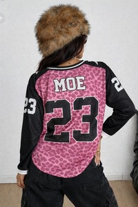 Maillot de sport pour femme style hip-hop, imprimé camouflage, manches courtes, streetwear, respirant, rose camouflage, col en V, maillot de football américain - Product Image 4