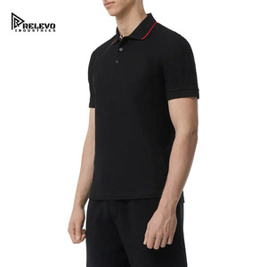 เสื้อเชิ้ตแขนสั้นผู้ชายสีดำ ยี่ห้อ RELEVO INDUSTRIES ผ้าถักเนื้อนุ่ม ระบายอากาศได้ดี ผลิตจากผ้าฝ้าย 100% สีพื้น สไตล์ลำลอง ปกคอเสื้อแบบพับได้ - Product Image 3