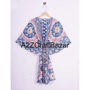 Robe Kaftan Longue en Coton Fait Main pour Femme, Cache-maillot d'été avec Volants à Pompons, Taille Naturelle, Logo, Style Décontracté, Lavable - Product Image 1