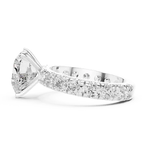 Bague de fiançailles en diamant de laboratoire taille cœur 3 carats, or massif 18 carats, certifiée IGI, avec large bande d'éternité accentuée, VVS E-F, bague fine - Product Image 6