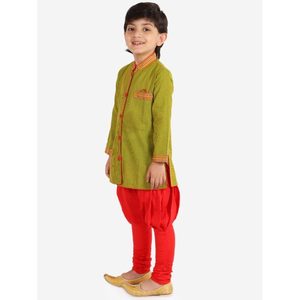 Boys Indian Traditional White and <b>Black</b> Kurta with <b>Pajama</b> <b>Set</b> All Over Printed Polyester Full Sleeves for Wedding Wear - Product Image 3
