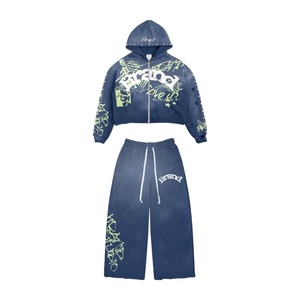 Survêtement Homme Streetwear Y2K Vintage Délavé Effet Graffiti 320 GSM Épais Hiver Design 2-en-1 - Product Image 1