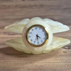 Shell Shaped Onyx <b>Desk</b> <b>Clock</b> Natural Stone Timepiece for Coastal Office Home Luxury Decor Tabletop Collectible Gift Decor - Product Image 1