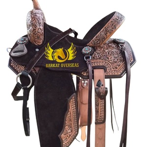Brown <b>Tooled</b> Durable Western Horse Leather Show Saddle With soft padded seat Portable Barrel Racing Horse Riding Fibre Tree - Product Image 1