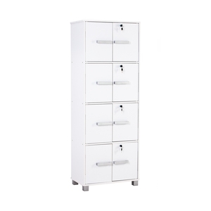Modern Laminated Board <b>Storage</b> <b>Box</b> White Finish Four Tier Multi-Purpose <b>Lockable</b> Organizer Cabinet Separate Key Locks Unit - Product Image 1