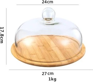 Base para Pastel de Madera de Acacia con Tapa de Cristal y Bandeja Redonda de Madera para Exhibición de Postres, Apta para Alimentos y Ecológica - Product Image 5