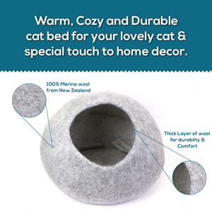 Lit pour animaux de compagnie en laine mérinos 100% naturelle fait à la main Conception de grotte intérieure écologique avec motif rayé Doux et lavable Maison pour chien/chat - Product Image 4