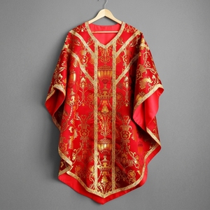 Robe d'église africaine rouge en soie, coupe ample, vêtement religieux traditionnel, cape liturgique brodée, tenue de cérémonie formelle - Product Image 1