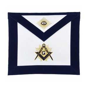 Tablier de Maître Maçon Franc-Maçon de Loge Bleue, Bordure Marine, Broderie Main Dorée, Personnalisé OEM, Tenue Cérémonielle - Product Image 1
