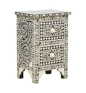 Mesita de Noche Premium con Cajón Lateral y Incrustaciones de Hueso, Gabinete Decorativo de Madera Hecho a Mano con Trabajo Artesanal Tradicional - Product Image 5