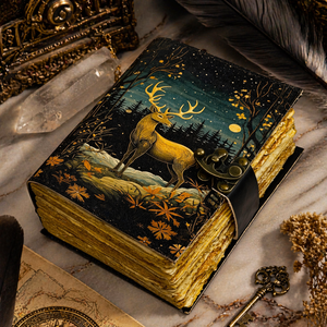 Deer Leather Hardcover Journal Handmade Grimoire with Deckle Edge Paper Vintage Witchcraft Spellbook Wiccan Pagan Gothic - Product Image 1