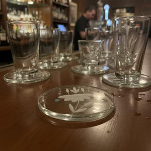 Minimal Bloom Classic Handpainted Glass <b>Coaster</b> Design <b>Heat</b> Resistant & Non-Slip for Serving Cocktails and Whiskey - Product Image 2