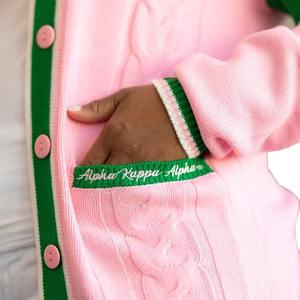 Cardigan unisexe décontracté à col en V, bleu roi uni, brodé sur le devant, style grec pour sororité Zeta Phi Beta, automne-hiver - Product Image 4