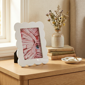 Handmade Minimalist <b>Wooden</b> <b>Photo</b> <b>Frame</b> Scalloped Edge Luxury Lacquer Finish Tabletop <b>Frame</b> for Home Office & Gallery - Product Image 3