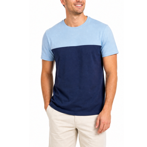เสื้อยืดผู้ชายสีฟ้ากรมท่า คอวี แขนสั้น แฟชั่นสตรีทแวร์ แบบเรียบ ขายส่ง - Product Image 1