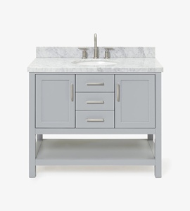 Gabinete de Baño Moderno de Madera Sólida Rebekah OEM de 43 Pulgadas con Lavabo Individual, 3 Opciones de Acabado para Uso en Hoteles y Villas, Directo de Fábrica - Product Image 1