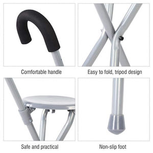 Bastón con Asiento Plegable, Mango de Aluminio Plateado, Soporte de Agarre, Asiento de Cuero Duradero de Acero Inoxidable, Bastón Plegable - Product Image 5