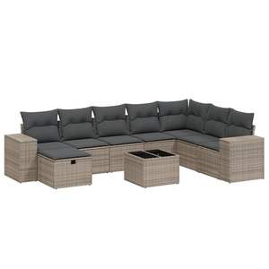 Conjunto de Sofá de Jardín de Poliratán Gris con Acero con Recubrimiento en Polvo y Vidrio Templado, Muebles de Exterior Duraderos - Product Image 2