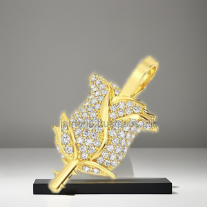 Women's Fashion Jewelry <b>Solid</b> 925 Sterling Silver Yellow <b>Gold</b> Plated Iced Floral Rose Flower Moissanite Charms Bling <b>Pendants</b> - Product Image 6