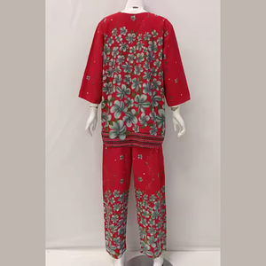 Conjunto de Pijama Informal para Mujer, Hasta la Rodilla, Estampado Floral, Manga Larga, Tela No Tejida, con Pantalón Largo, 100% Rayón, Corte Súper Holgado - Product Image 3