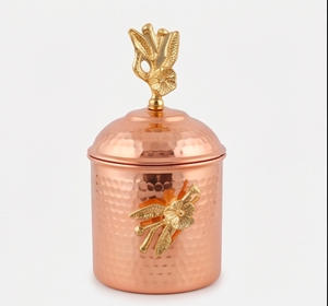 Set Of 3 Food <b>Storage</b> Bins In Copper With Hammered Design And Lid Perfect For Organizing Home And <b>Kitchen</b> Counter Space - Product Image 5