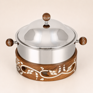 Plat de service isolant en bois de luxe avec couvercle en acier inoxydable, compatible gaz et induction, écologique, fait main, décoratif pour aliments - Product Image 2