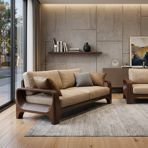 Modern Three Seat Sofa Set Handcrafted Leather Upholstered Solid Wood <b>Frame</b> Rolled Minimalist Design Villa Living Room Furniture - Product Image 2