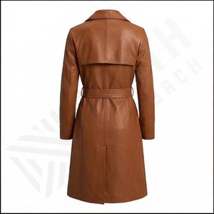 Nuevo estilo, abrigos largos de cuero de alta calidad para mujer, talla grande, MOQ bajo, chaqueta de cuero personalizada de punto transpirable - Product Image 3