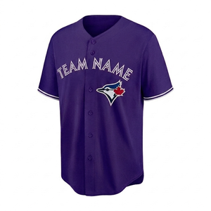 Camiseta de béisbol sublimada morada personalizada, ligera, para hombre, manga corta, cuello en V, transpirable, de malla de poliéster, deportiva, corte regular. - Product Image 1