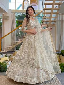 Elegant Ivory Silk Lehenga Choli With Heavy Embroidery And <b>Sequins</b> For Wedding Occasion Women Traditional Indian Pakistani Wear - Product Image 1