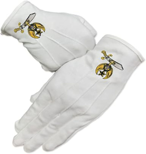 White Cotton Master Masonic Gloves Hand Embroidered Gold and red 32 degree wing up logo Masonic Gloves With OEM Design - Product Image 2