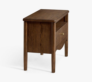 Midcentury Modern Wood Nightstand 1 Drawer Bedside Table with Storage <b>Shelf</b> and Gold Knob Brown - Product Image 6