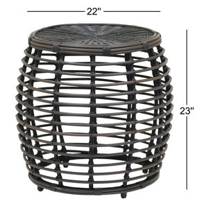 Mesa auxiliar de exterior de mimbre de resina redonda para uso en jardín o patio - Product Image 4