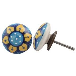 Tiradores de Cajón de Cerámica Azul Hechos a Mano con Diseño de Girasol, Manijas para Puertas de Armarios de Cocina, Herrajes al por Mayor - Product Image 2