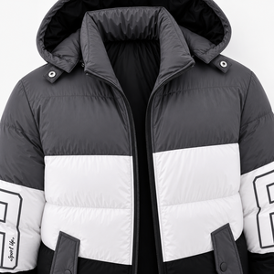 Men's Winter Color Block Hooded Puffer Jacket With Zip Closure And Pocket Design Sporty Style Windproof Thick Polyester Filling - Product Image 6