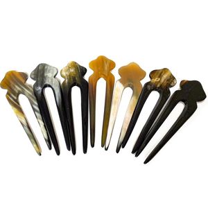 Buffalo Horn <b>Hair</b> <b>Pins</b> 4 Pcs Set Geometric Wave Shape Natural Color Women's Updo Styling Accessories - Product Image 5