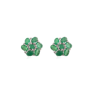 Hermosos Pendientes de Esmeralda Auténtica con Corte Ovalado y Diamantes Redondos, Diseño Floral Hecho a Mano, Joyería Fina al por Mayor para Chicas - Product Image 1
