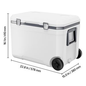 Portable 45 QT Wheeled <b>Cooler</b> <b>Box</b> Lightweight Rigid Material with Heavy-Duty Handles and Cup Holder Excellent Ice Retention - Product Image 5