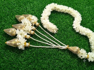 Handmade Fabric Jasmine Flower Hanging with Pearl and Golden Tassels for Wedding Backdrop Festive Home & <b>Door</b> Entrance Decor - Product Image 2