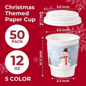 Confezione da 50 Tazze da Caffè Monouso da 350 ml per Natale con Coperchi Antigoccia e Manicotti Termici Durevoli per Caffè da Asporto - Product Image 3