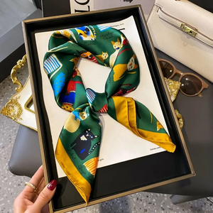 Foulard carré de luxe imprimé chaîne, en soie simulée, fin, pour le cou, à la mode, protection solaire, pour femme, 70x70cm - Product Image 3