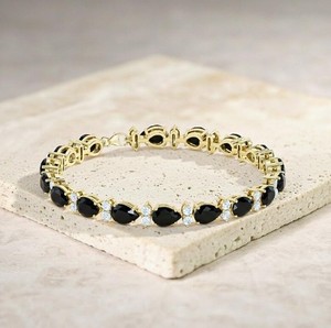 Pear Cut Moissanite and Black Onyx Stone <b>Charm</b> <b>Bracelet</b> in Sterling <b>Silver</b> Gold Plated Luxury Jewelry for Women Party Occasion - Product Image 2