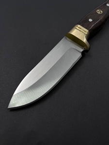 Couteau de camping Jexa en acier inoxydable à lame fixe, couteau de chasse à lame partiellement dentelée avec manche en bois, étui en cuir, multifonction - Product Image 5