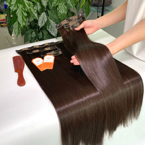 2024 Venta caliente cabello humano grado 12A Clip en extensiones de cabello extremo grueso cabello humano vietnamita Real Super doble dibujado - Product Image 2