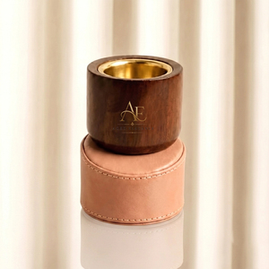 Quemador de Incienso de Madera Lujoso con Interior Metálico Dorado y Base de Cuero Rosado Sofisticada, Elegante Decoración para el Hogar con Fragancia - Product Image 1