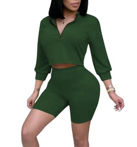 New Arrivals Woman Top Fashionable 2022 Spring Women s Clothing <b>Booty</b> Shorts 100% Polyester Fabric Polo Collar Zipper Tops - Product Image 4