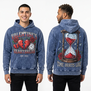 Sweat à capuche personnalisé rouge effet délavé pour homme, style streetwear, avec imprimé graphique Cœur, Tempête, Éclair, Nuage, Pluie, en molleton épais - Product Image 3