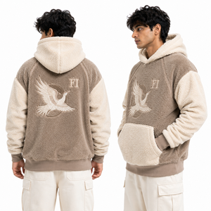 Sweat-shirts à capuche oversize en molleton doux pour hommes avec motif d'oiseau brodé personnalisé, épaules tombantes, vêtements décontractés d'hiver, fournisseur américain - Product Image 3